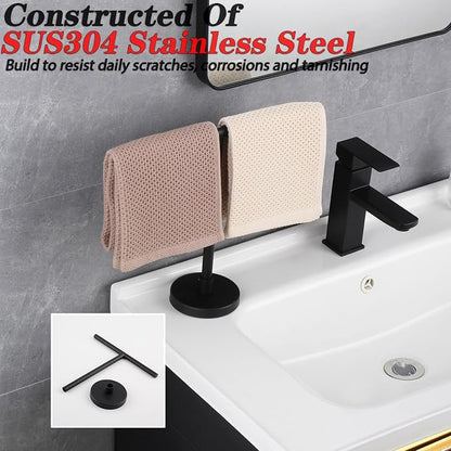 GERZWY Modern Hand Towel Holder Tree Rack Free Standing SUS 304 Stainless Steel Countertop Towel Ring, Matte Black DZY06-BK