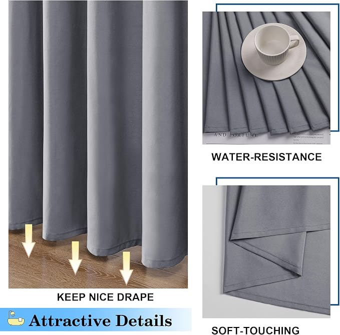 Zora 36 x 72 Inch Stall Fabric Shower Curtain - Soft Small Grey Shower Curtain for Bathroom for Narrow Stall Size, Machine Washable Water Resistance, Hotel Style, Grey