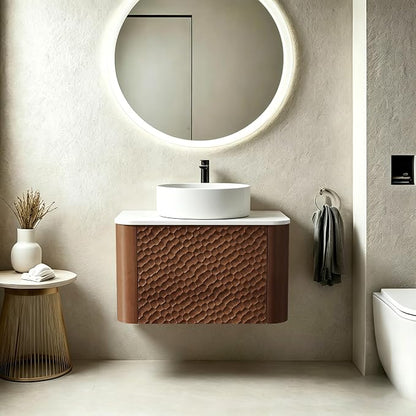 24 Inch Modern Bathroom Vanity with Ceramic Sink, Floating Bathroom Vanity Cabinet with Sintered Stone Top&Solid Wood Hammered Frame, Single Sink Bathroom Vanities w/Soft-Close Drawers,Walnut