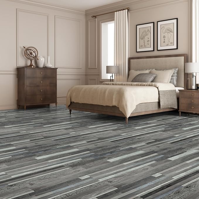 Art3d Wood Texture Peel and Stick Vinyl Floor Planks, 36-Pack, Grey | Cover 54 sq.ft, Waterproof, Self-Adhesive, Scratch Resistant, Premium Vinyl, Ideal for Bedroom, Living Room, Kitchen, RV