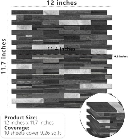 STICKGOO Peel and Stick Backsplash Tile, Stick on Backsplash for Kitchen and Bathroom, Black Grey Wood Look PVC Mixed Metal Silver Self Adhesive Wall Tiles(Sample)