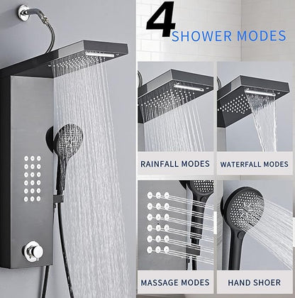 Shower Panel Tower System,Rain Shower Head Rainfall Waterfall Shower,Handheld High Pressure Rain Massage System(Black)