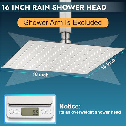 Midanya Square Rain Shower Head,High Pressure,Brushed Nickel 16 Inch | 360°Swivel,Ceiling or Wall Mount,Waterfall Full Body Coverage,Bathroom Remodel,Stainless Steel Large Rainfall Shower Head