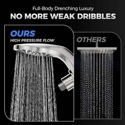 High Pressure Rain Shower Head with Handheld Spray Combo | Detachable Dual Shower Head with 10 Sprays Modes - Upgrade Knob Spray Mode Selector and Magnetic Guidance Docking System