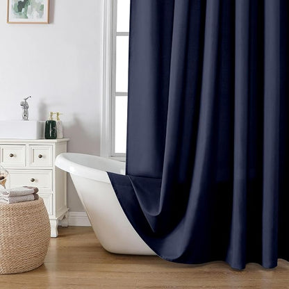Zora 78 Inch Shower Curtain Set with 12 Plastic Hooks, Plain Fabric Shower Curtain for Bathroom - Long Shower Curtain, Water Resistance, Machine Washable Soft Cloth, 72WX78L, Navy Blue