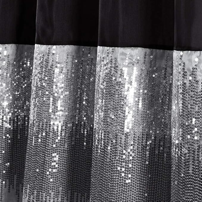 Lush Decor Night Sky Shower Curtain, Single, 72" W x 72" L, Black & White - Sequin Shower Curtain - Sparkly Color Block Bath Curtain - Modern Glam Bathroom Decor