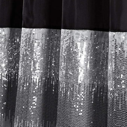Lush Decor Night Sky Shower Curtain, Single, 72" W x 72" L, Black & White - Sequin Shower Curtain - Sparkly Color Block Bath Curtain - Modern Glam Bathroom Decor