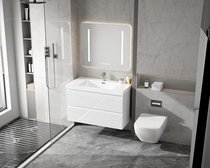 36 Inch Floating Bathroom Vanity with Sink, Large Storage Wall Mounted Floating Vanity with Soft Close Drawers, One-Piece Basin Bathroom Sink Cabinet (Glossy White, 36 Inch)