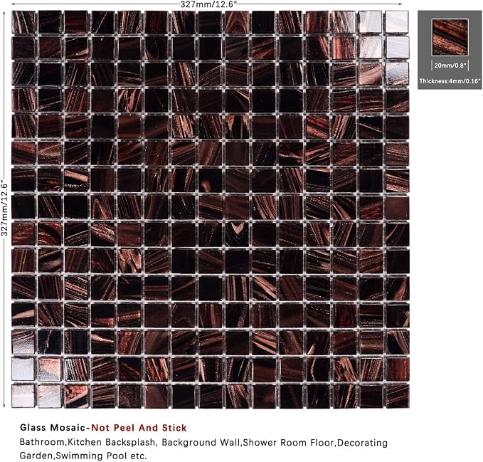 11.5 sq.ft Pruple Glass Mosaic Tile for Bathroom, Pool, Kitchen Backsplash | Waterproof Wall & Floor Tile. Heat & frost resistant outdoors. Mesh-mounted easy install. Use any grout. Easy clean. 10pcs.