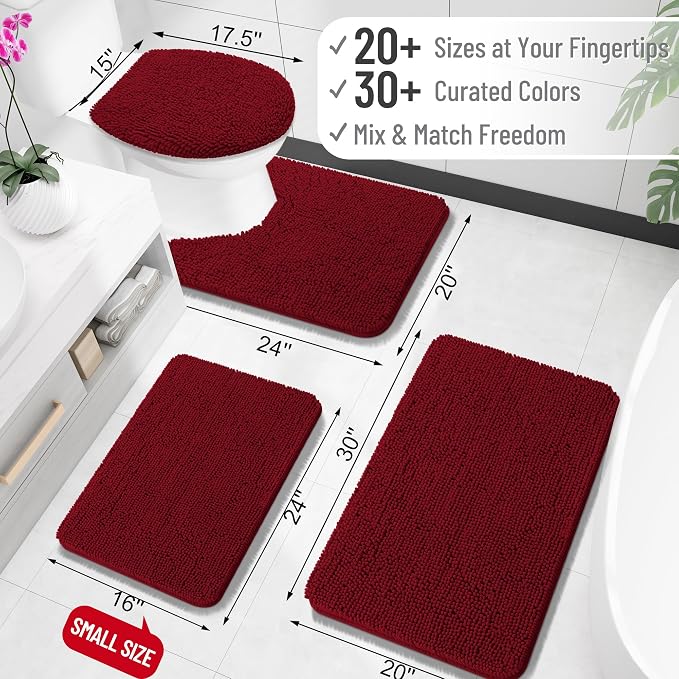 OLANLY Bathroom Runner Rugs 45x27, Extra Soft Absorbent Chenille Bath Rugs | Burgundy, Quick-Drying Rubber Backing, Washable Long Bath Mat for Bathroom Floor, Tub and Shower, Home Decor Accessories