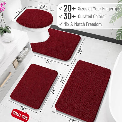 OLANLY Bathroom Runner Rugs 45x27, Extra Soft Absorbent Chenille Bath Rugs | Burgundy, Quick-Drying Rubber Backing, Washable Long Bath Mat for Bathroom Floor, Tub and Shower, Home Decor Accessories