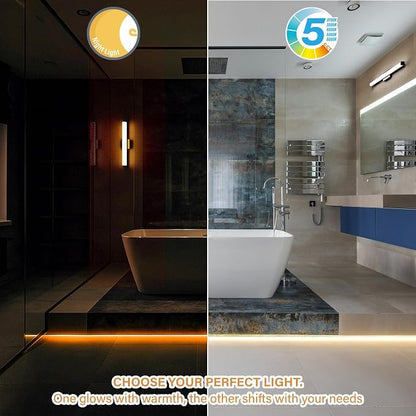 24 Inch Bathroom Vanity Light Fixtures with Night Light: Long Square Wall Mounted LED Lighting Bar Over Mirror with 5CCT & 2200K Color Changing, 120V, 1230-1350lm, ETL, Matte Black, 2 Packs