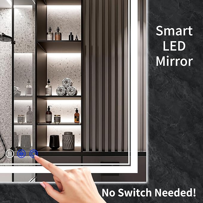 60"x28" LED Bathroom Mirror with Lights,Anti-Fog,3 Color Modes
