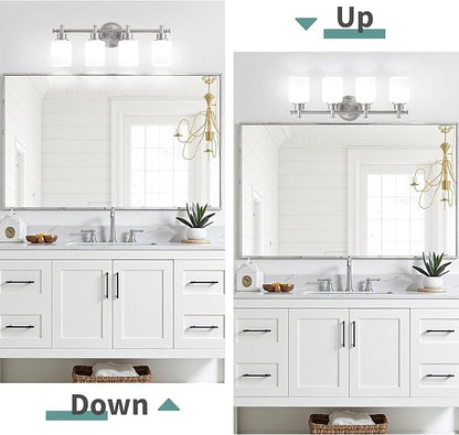 4 Light Bathroom Vanity Light, 23 In Brushed Nickel Vanity Light Fixture | Modern Anti-Rust Wall Sconce over Mirror with White Frosted Glass Shade, Bathroom, Hallway, 23 In, E26(Bulbs Not Included)