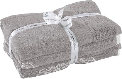 Modern Threads 6-Piece 100% Cotton Damask Medallion Towel Set, Grey | Highly Absorbent, Soft & Plush, Quick-Drying, 550 GSM, Color-Rich Yarn-Dyed Design, OEKO-TEX Certified