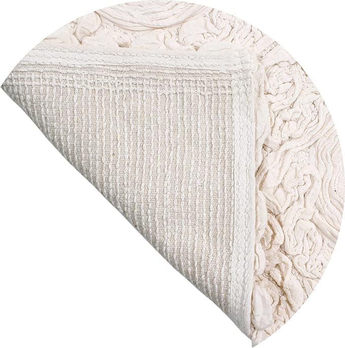 Home Weavers Bell Flower Collection 100% Cotton Tufted Bath Rugs, Extra Soft and Absorbent Bath Rugs, Non-Slip Bath Mats, Machine Washable, Bath Mats for Bathroom Floor and Tub, 30" Round, Ivory