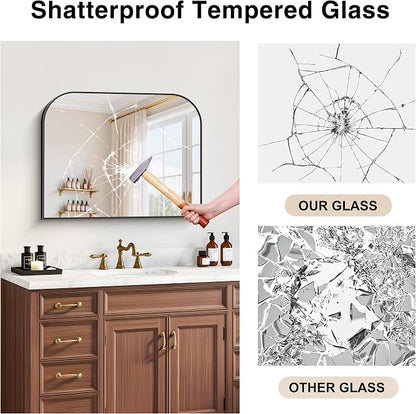 YIROMAN Bathroom Mirrors for Over Sink,30"x24" Black Bathroom Vanity Mirror | Thin Brushed Aluminum Frame,HD tempered glass, Rectangular,Rounded & Right-angle Corners,Sink,Entryway,Bedroom