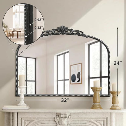 Micasso Vintage Black Arched Mirror: 32"x24" Baroque Antique Vanity Mirror | Traditional Ornate French Decorative Wall Mirror for Bedroom/Bathroom/Entryway/Hallway/Dresser/Mantel/Nightstand/Over Sink