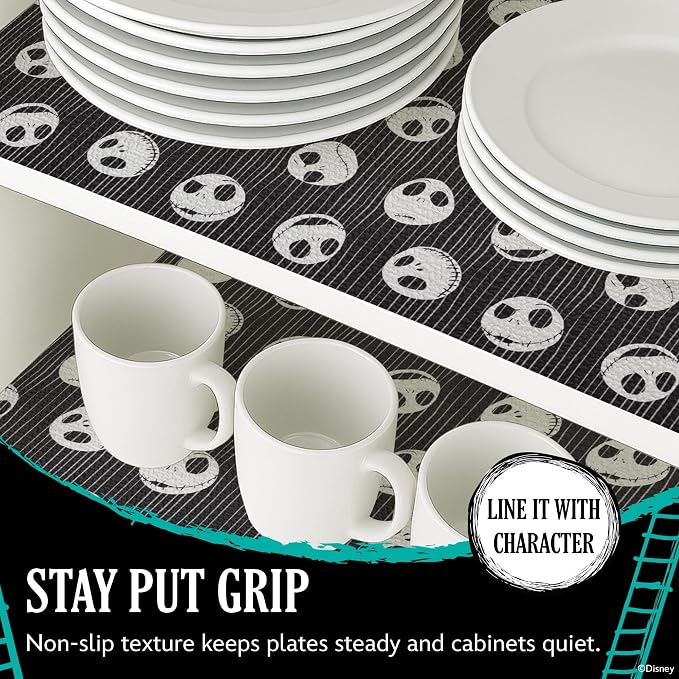 Disney Nightmare Before Christmas Non-Adhesive Shelf Liner, 18" x10' | Non-slip, water and stain resistant, repositions without damage, cuts to fit, wipes clean, ideal for kitchen, pantry, or bath