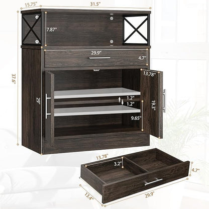 Shintenchi Kitchen Storage Cabinet with Adjustable Shelves and Drawers, Modern Buffet Sideboard, Wood Buffet Cabinet with Doors, Floor Cabinet Cupboard for Coffee Bar Living Room, Dark Brown