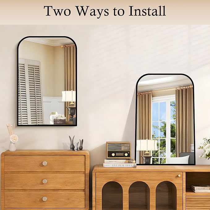 COFENY Bathroom Mirror, 16x24 inch Black Rectangle Wall Mounted Mirror with Thin Frame, Bathroom Vanity Mirrors for Over Sink, Entryway, Living Room, Bedroom