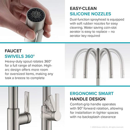 KRAUS Oletto Single Handle Pull Down Kitchen Faucet in Matte Black, KPF-2820MB