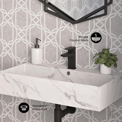 Claire 22” Rectangle Wall-Mount Bathroom Sink in White Marble