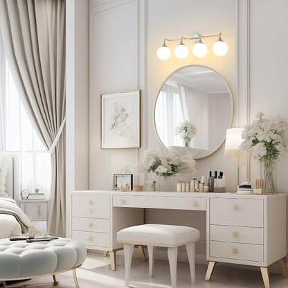 Brushed Nickel Bathroom Light Fixtures Over Mirror Vanity 4-Light | Mid Century Modern Brushed Nicke Wall Sconce with Milky White Glass Ball Shades for for Bathroom Dressing Table Bedroom