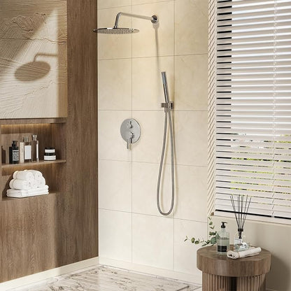 Gabrylly Shower System, 10" Wall Mounted Shower Faucet Set, Chrome | Rain Shower Head with Handheld Spray Combo, All Metal Rainfall Shower Head Complete Set Shower Mixer Valve for Bathroom