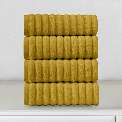 Elegant Comfort Luxury 100% Turkish Cotton Corduroy Ribbed 4 Pack Hand Towel Set 16 x 28 Inch - Absorbent, Super Soft, Quick Dry, Premium Towels for Bathroom, Gym, Spa and Hotel Use, Gold
