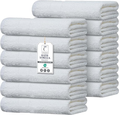 Commercial Bulk Pack of 12 Small Bath Towels – 100% Cotton Terry 24" x 46" – Ideal for Hotels, Salons, Gyms, Spas & Institutional Use – White