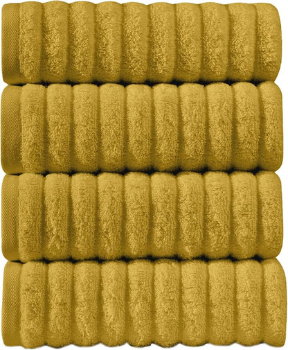 Elegant Comfort Luxury 100% Turkish Cotton Corduroy Ribbed 4 Pack Hand Towel Set 16 x 28 Inch - Absorbent, Super Soft, Quick Dry, Premium Towels for Bathroom, Gym, Spa and Hotel Use, Gold