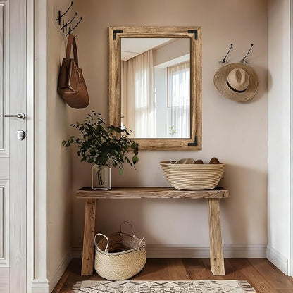 Bathroom Mirror for Wall, 24" x 32" Wooden Vanity Mirror | Solid Wood Frame, Rustic Farmhouse Style, Shatterproof Glass, for Bedroom, Living Room, Entryway Decor, Vertical/Horizontal