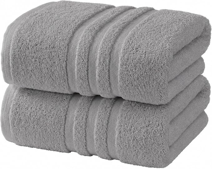Velqora Bath Towels, 2 Pack, 30x60 in, 100% Cotton, Soft, Light Gray | Absorbent Terry | Balanced Weight | Easy Care