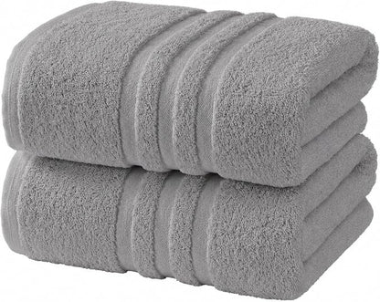 Velqora Bath Towels, 2 Pack, 30x60 in, 100% Cotton, Soft, Light Gray | Absorbent Terry | Balanced Weight | Easy Care