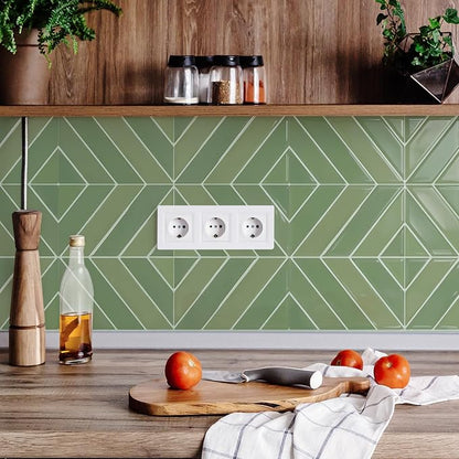 STICKGOO Herringbone Peel and Stick Backsplash, Olive Green, 10 Sheets | 12.6 x 9.7 in, Thicker Rectangular Vinyl Stick-On Wall Tiles, Easy Alignment, Waterproof, Easy to Clean, Kitchen/Bathroom