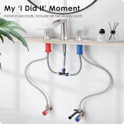 Brushed Nickel Bathroom Faucet 3 Hole, 4-8 Inch Waterfall Bathroom Sink Faucet Widespread with Drain & cUPC Supply Hose, 2 Handles for Vanity, Lavatory, Restroom, Brass Material, 10 Mins Install