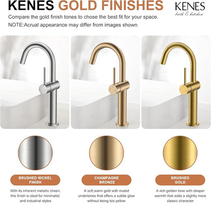 Champagne Bronze Vessel Sink Faucet, 1 Handle Tall Bathroom Faucet | Vessel Bowl Faucet with Pop Up Drain & Supply Lines, Lead-Free cUPC & NSF Certified, 1 Hole Faucet for Vanity RV Restroom