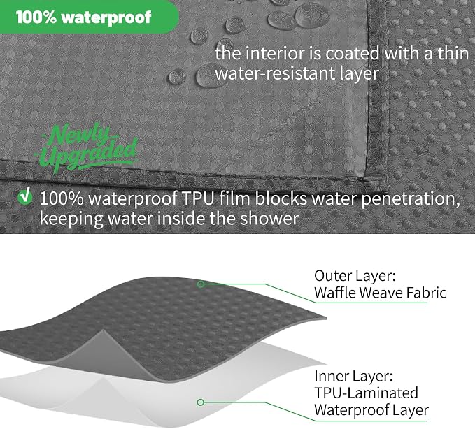 No Hook long Waffle Shower Curtain, No Liner Needed,71x86 In, Charcoal Grey | 100% waterproof TPU-laminated backing, magnetic weighted hem, machine washable, shower curtain set for bathroom or hotel use
