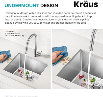 Kraus KHU111-25 Standart PRO 16 Gauge Undermount Single Bowl Stainless Steel Kitchen Sink, 25 Inch