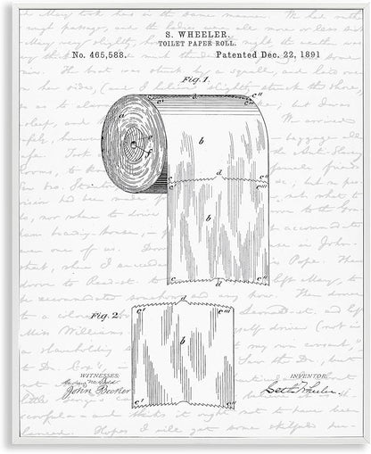 Vintage Patent Bathroom, 24 x 30 Inch Framed Giclée Print | Stupell Industries · By Lettered and Lined · Ready to hang · Great for bath and laundry decor · Made in USA
