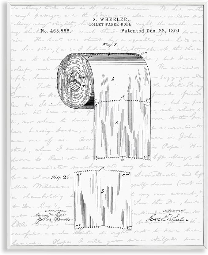 Vintage Patent Bathroom, 16 x 20 Inch Framed Giclée Print | Stupell Industries · By Lettered and Lined · Ready to hang · Great for bath and laundry decor · Made in USA