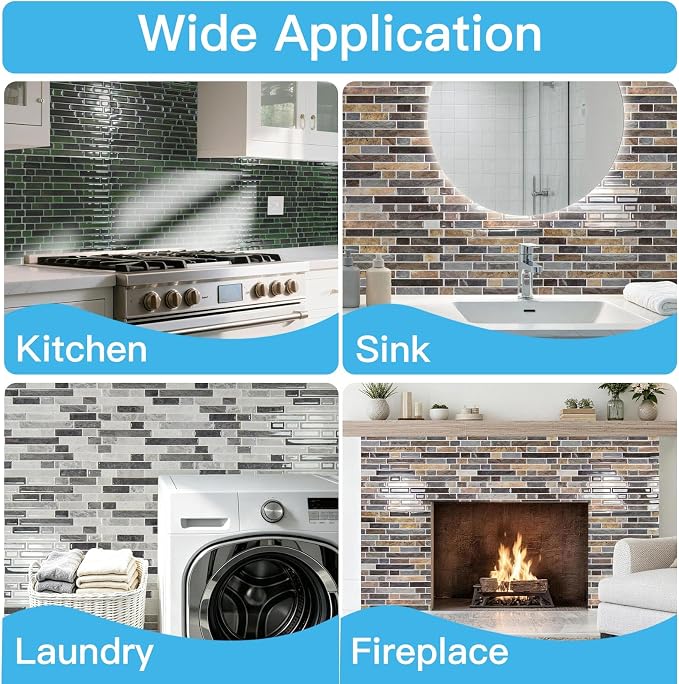 Art3d Linear Tile Peel and Stick Backsplash, 10-Pack, Vintage Sandstone | 12 x 12 Inch, Enhanced Thickness, Warp Resistant, Strong Adhesion, Sturdy, for Kitchen, Bedroom, Ideal for Home Improvement