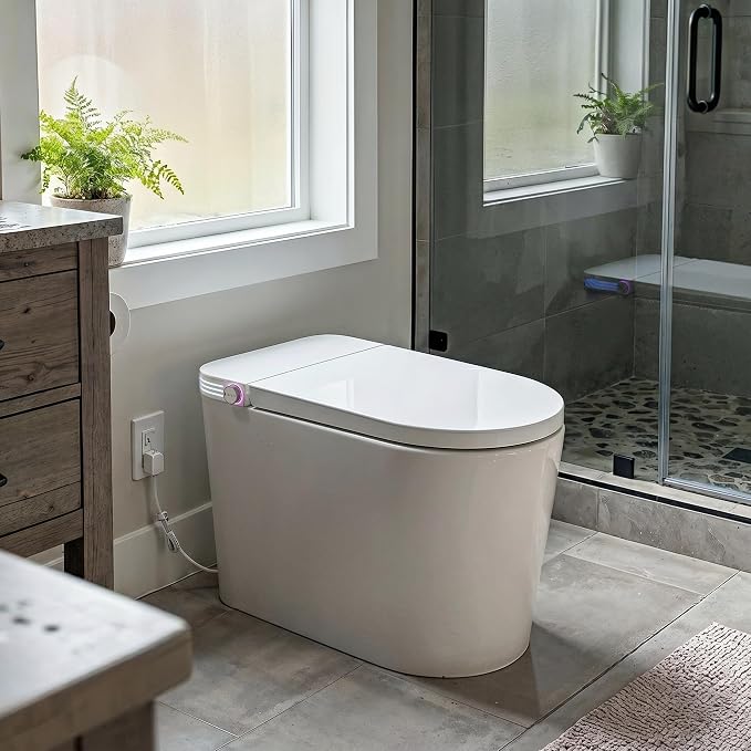 TOTTE Smart Toilet with Bidet Built-in, Auto Open/Close Lid, Auto Power 1000g MaP Flush, 1.28 GPF, One Piece Elongated Toilet with Instant Warm Water & Warm Air Dryer, Built-in Aroma