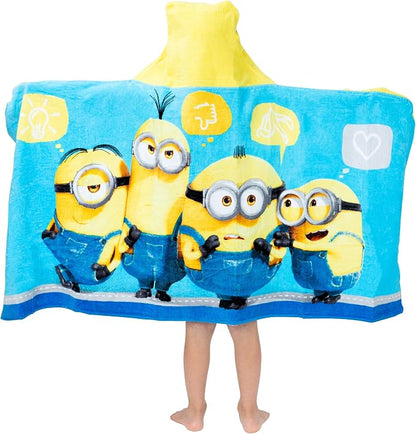 Despicable Me Minions Bath/Pool/Beach Soft Cotton Terry Hooded Towel Wrap, 24" x 50", By Franco Kids
