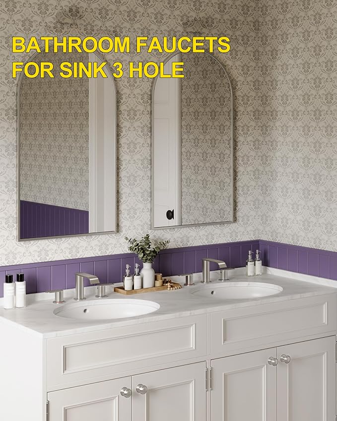 2 Pack Brushed Nickel Waterfall Bathroom Faucet for Sink 3 Hole Widespread | Bathroom Sink Faucets with Pop-up Drain and Supply Lines Stainless Steel 2-Handle Bathroom Sink Faucet by Homevacious