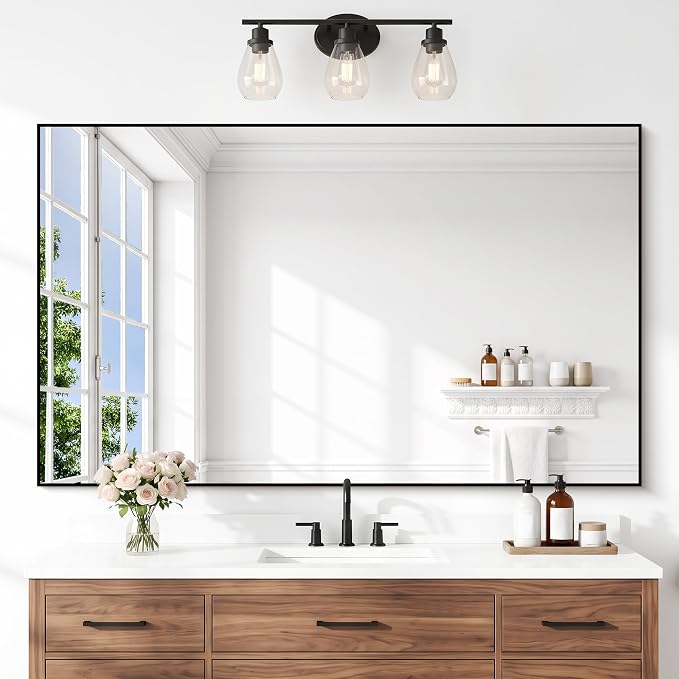 DESBING Black Bathroom Mirror for Wall, 30x50 Inch Rectangle Mirrors with Metal Frame, Modern Vanity Wall Mirror Decor for Entryway Hangs, Bathroom Living Room Horizontal or Vertical