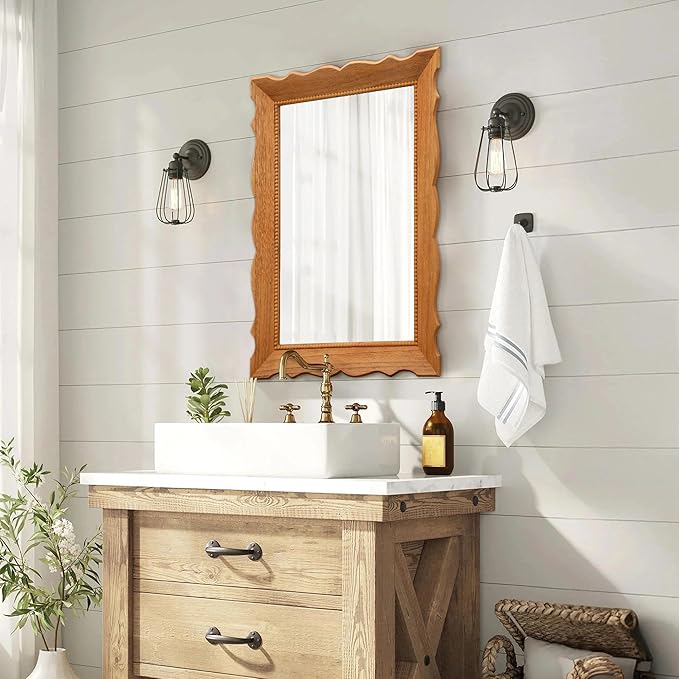 Besdomus Farmhouse Wood Framed Mirror: 30" x 20" Wood Bathroom Wall Mirror - Vertical or Horizontal Hanging for Bathroom/Vanity/Entryway - Ideal for Country Style Lovers