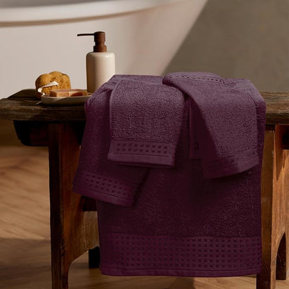 GLAMBURG Ultra Soft 3 Pack Cotton Towel Set, Contains a Bath Towel 28x55 inch, a Hand Towel 16x24 inch & a Wash Coth 12x12 inch, Ideal Everyday use, Compact & Lightweight - Burgundy