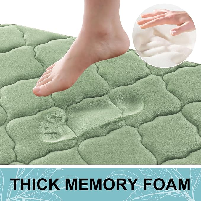 OLANLY Memory Foam Bath Mat Rug 36x24, Ultra Soft and Absorbent Bathroom Rugs, Non-Slip, Comfortable, Machine Washable Bath Carpet for Bathroom Floor, Tub Shower and Home Decor Accessories, Sage Green